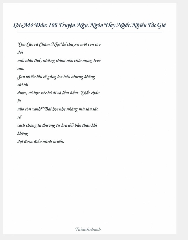 Trích đoạn 108 Truyện Ngụ Ngôn Hay Nhất Nhiều Tác Giả