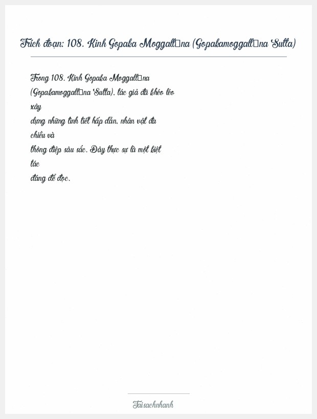 Trích đoạn 108. Kinh Gopaka Moggallāna (Gopakamoggallāna Sutta)
