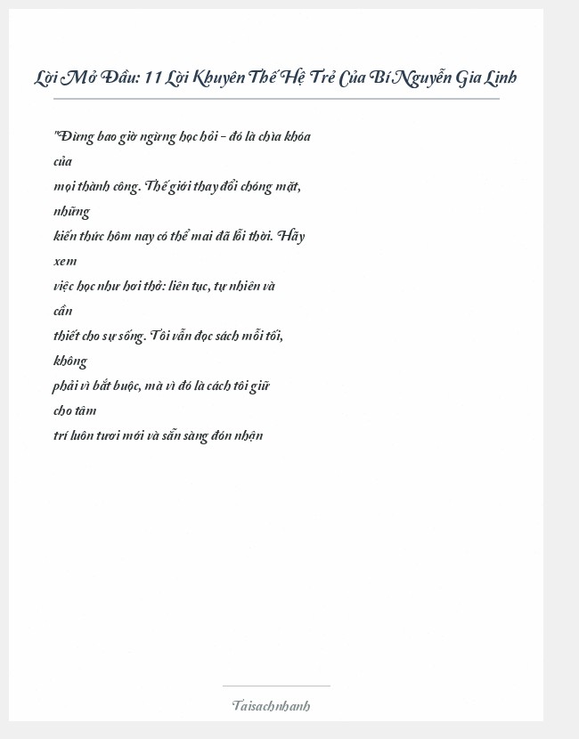 Trích đoạn 11 Lời Khuyên Thế Hệ Trẻ Của Bí Nguyễn Gia Linh