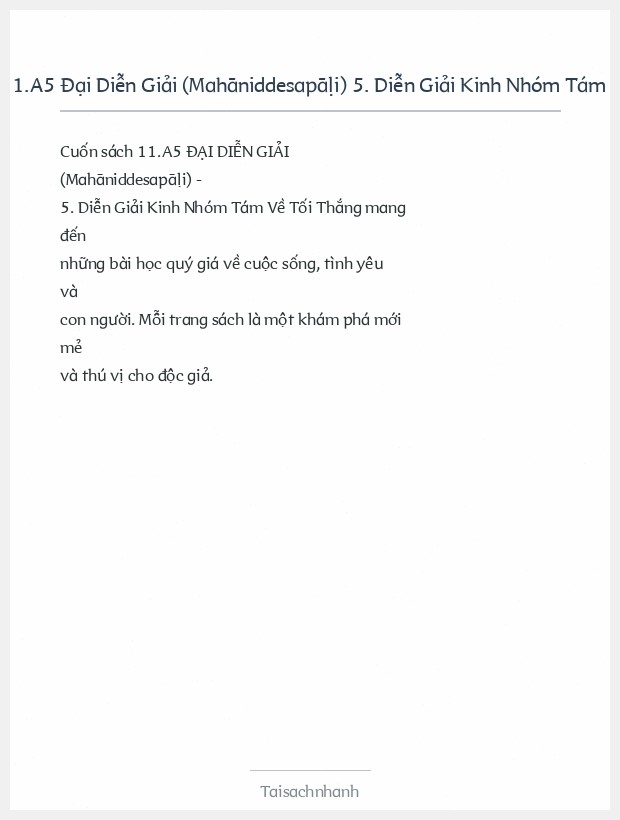 Trích đoạn 11.A5 Đại Diễn Giải (Mahāniddesapāḷi) 5. Diễn Giải Kinh Nhóm Tám Về Tối Thắng