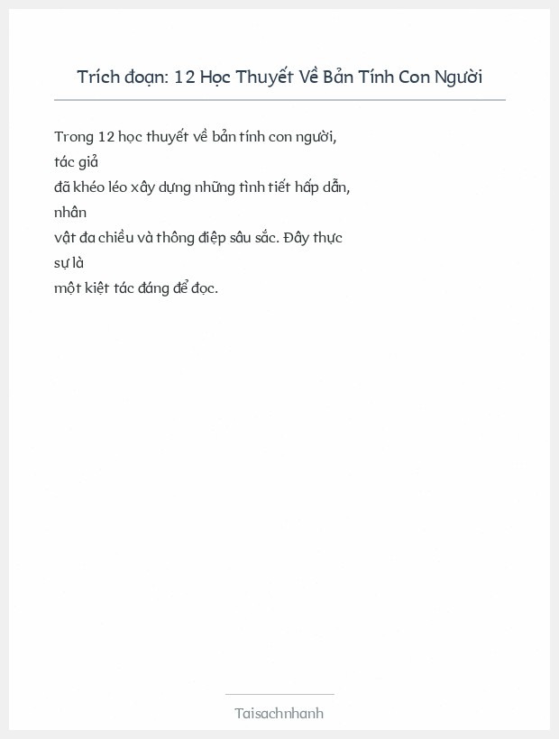 Trích đoạn 12 Học Thuyết Về Bản Tính Con Người