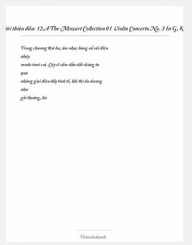 Trích đoạn 12A The Mozart Collection 01 Violin Concerto No. 3 In G, K. 216