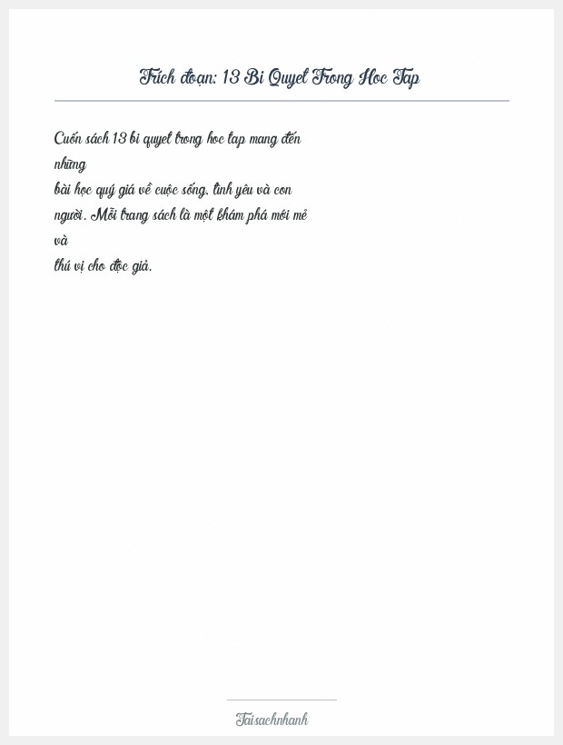 Trích đoạn 13 Bi Quyet Trong Hoc Tap