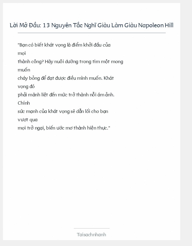 Trích đoạn 13 Nguyên Tắc Nghĩ Giàu Làm Giàu Napoleon Hill