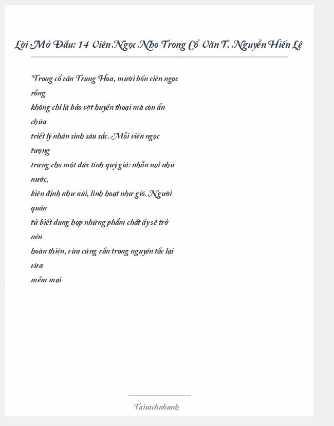 Trích đoạn 14 Viên Ngọc Nho Trong Cổ Văn T. Nguyễn Hiến Lê