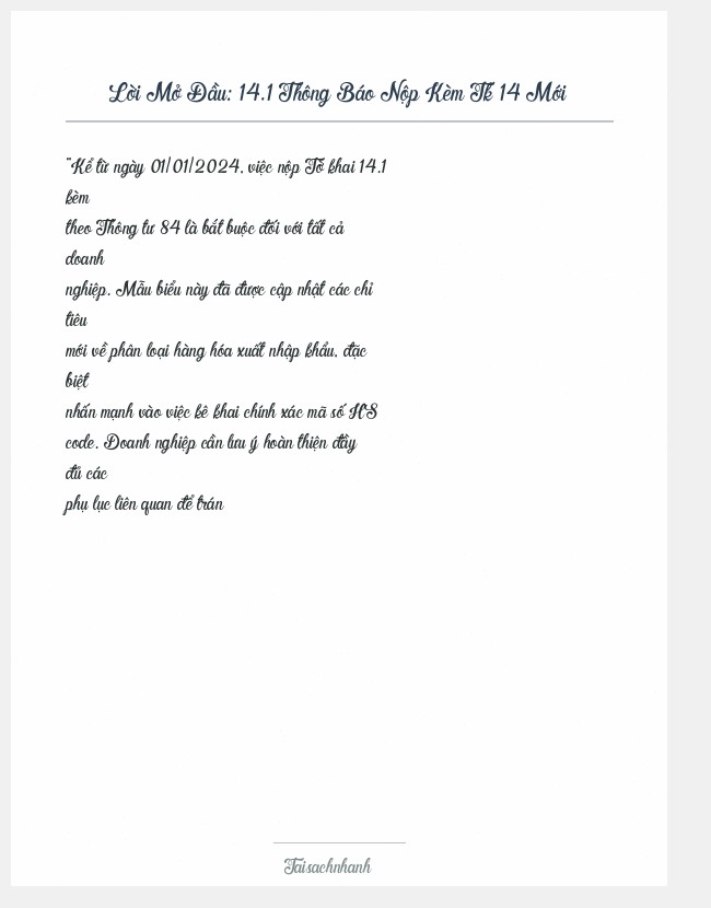 Trích đoạn 14.1 Thông Báo Nộp Kèm Tk 14 Mới
