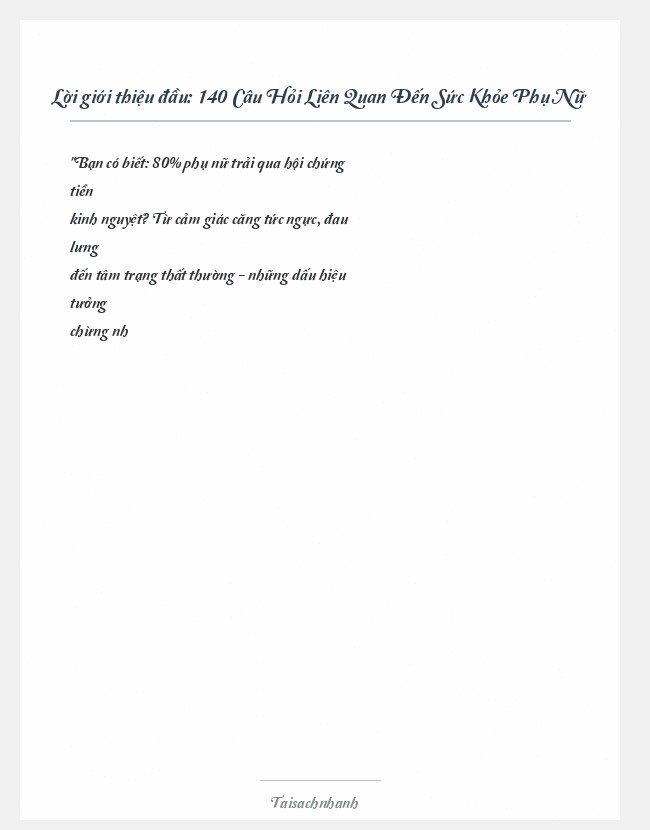 Trích đoạn 140 Câu Hỏi Liên Quan Đến Sức Khỏe Phụ Nữ