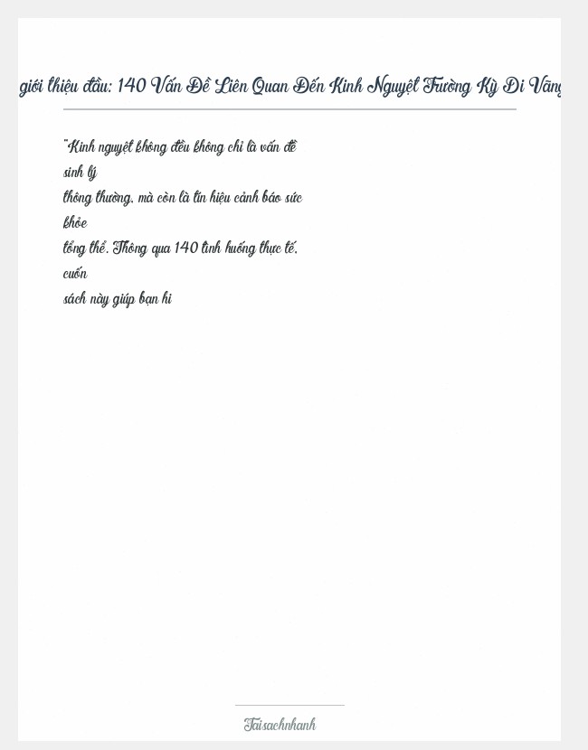 Trích đoạn 140 Vấn Đề Liên Quan Đến Kinh Nguyệt Trường Kỳ Di Vãng (1)