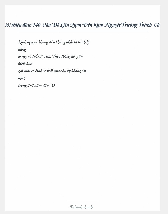 Trích đoạn 140 Vấn Đề Liên Quan Đến Kinh Nguyệt Trưởng Thành Và Vạn
