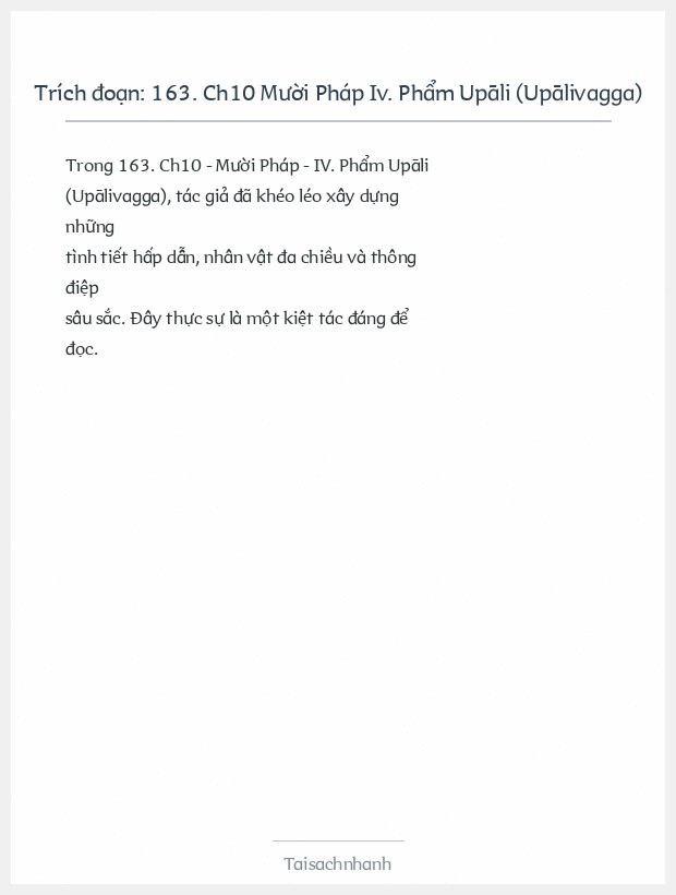 Trích đoạn 163. Ch10 Mười Pháp Iv. Phẩm Upāli (Upālivagga)
