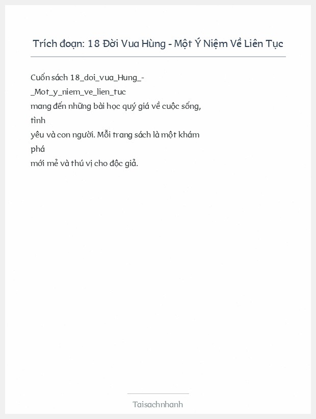 Trích đoạn 18 Đời Vua Hùng - Một Ý Niệm Về Liên Tục
