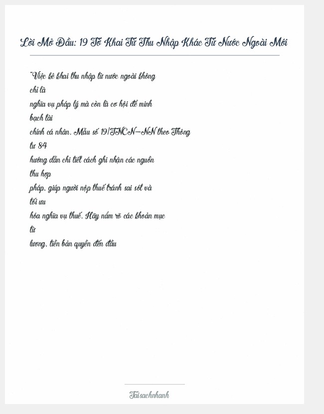 Trích đoạn 19 Tờ Khai Từ Thu Nhập Khác Từ Nước Ngoài Mới