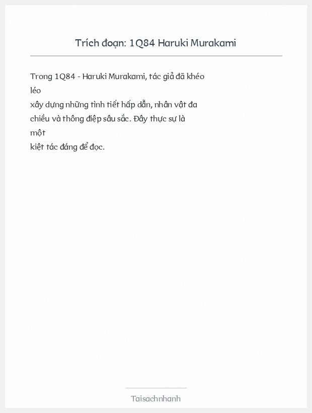Trích đoạn 1Q84 Haruki Murakami