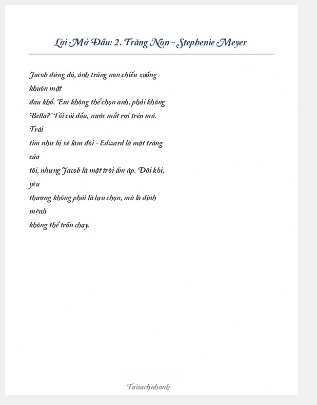 Trích đoạn 2. Trăng Non - Stephenie Meyer