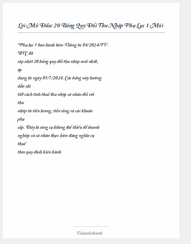 Trích đoạn 20 Bảng Quy Đổi Thu Nhập Phụ Lục 1 Mới