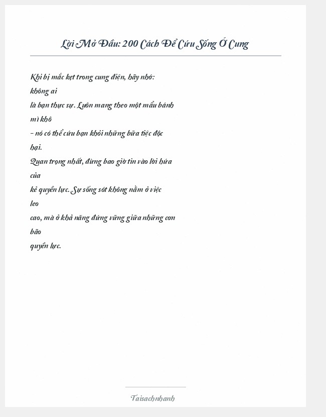 Trích đoạn 200 Cách Để Cứu Sống Ở Cung
