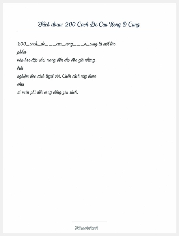 Trích đoạn 200 Cach De Cuu Song O Cung