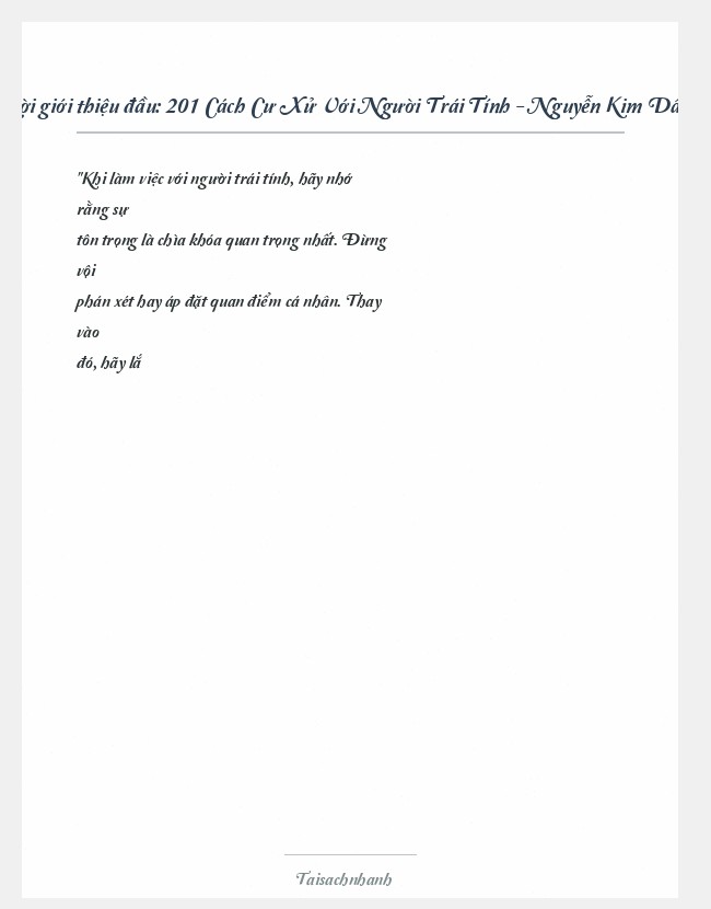 Trích đoạn 201 Cách Cư Xử Với Người Trái Tính - Nguyễn Kim Dân