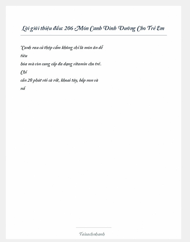 Trích đoạn 206 Món Canh Dinh Dưỡng Cho Trẻ Em