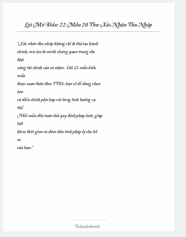 Trích đoạn 22 Mẫu 20 Thư Xác Nhận Thu Nhập