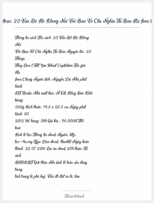 Trích đoạn 23 Van De Ho Khong Noi Voi Ban Ve Chu Nghia Tu Ban Ha Joon Chang