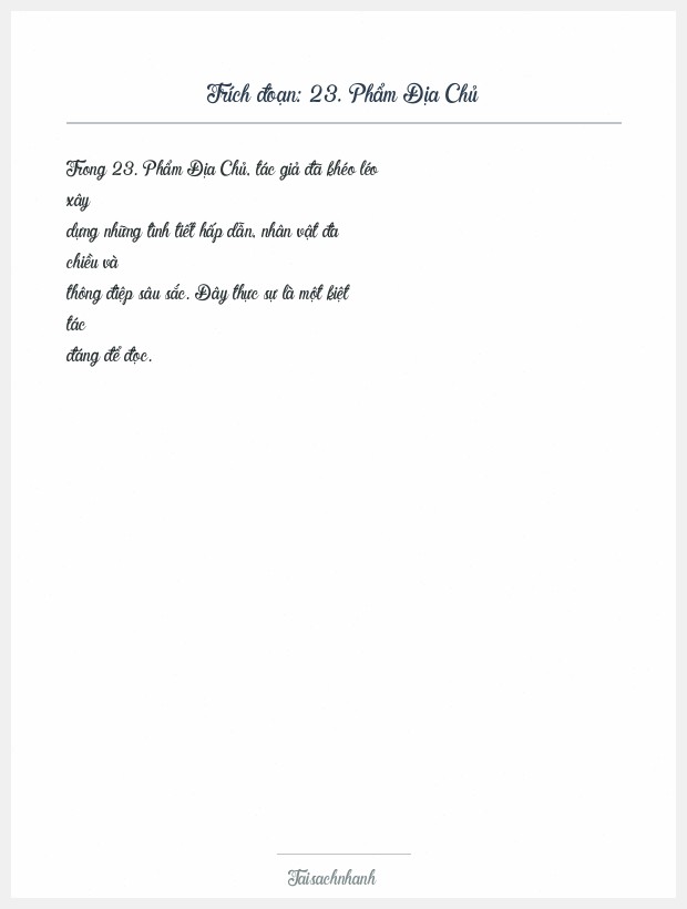Trích đoạn 23. Phẩm Địa Chủ