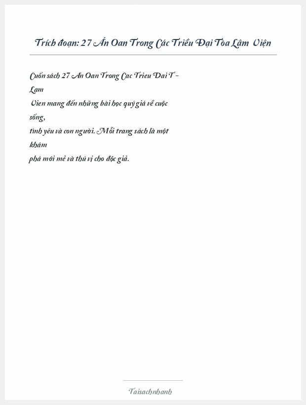 Trích đoạn 27 Án Oan Trong Các Triều Đại Tòa Lâm Viện