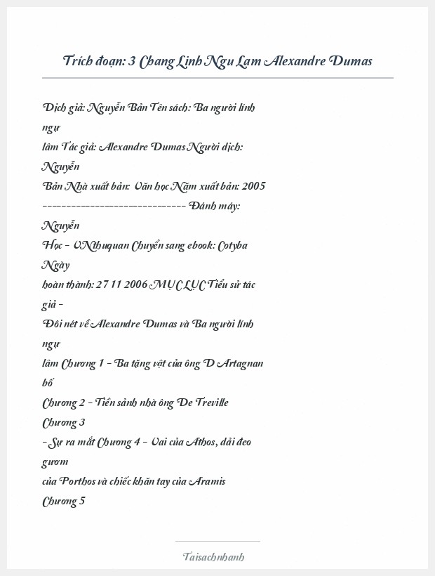 Trích đoạn 3 Chang Linh Ngu Lam Alexandre Dumas