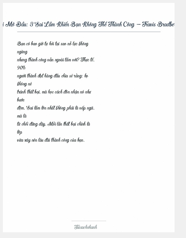 Trích đoạn 3 Sai Lầm Khiến Bạn Không Thể Thành Công - Travis Bradberry
