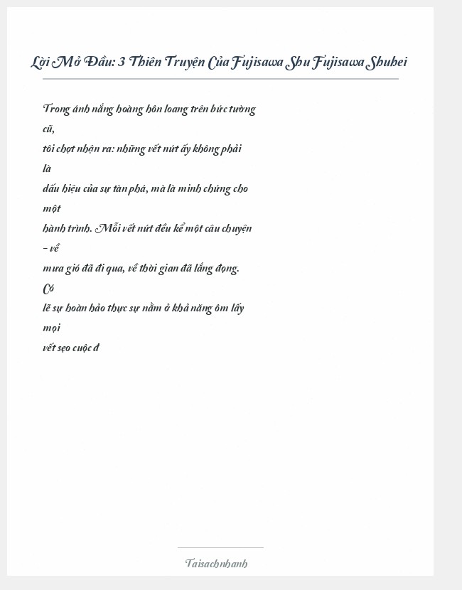 Trích đoạn 3 Thiên Truyện Của Fujisawa Shu Fujisawa Shuhei