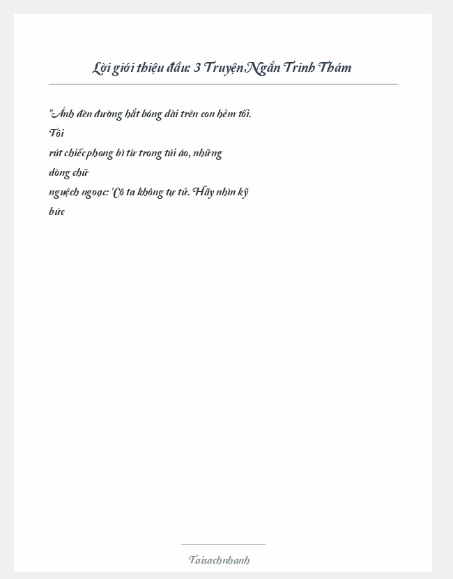 Trích đoạn 3 Truyện Ngắn Trinh Thám