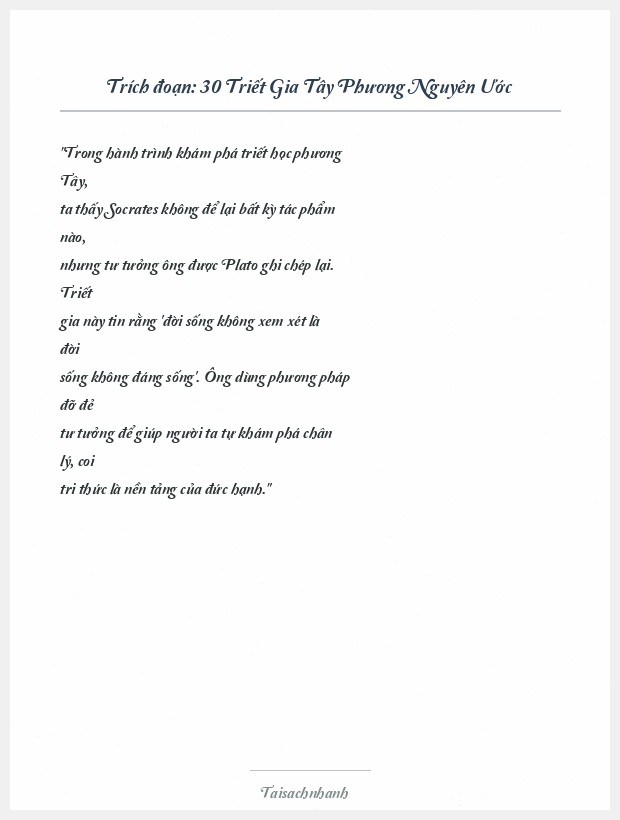 Trích đoạn 30 Triết Gia Tây Phương Nguyên Ước