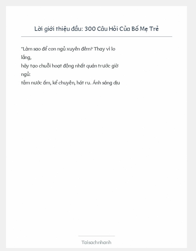 Trích đoạn 300 Câu Hỏi Của Bố Mẹ Trẻ