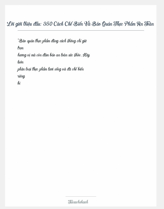 Trích đoạn 350 Cách Chế Biến Và Bảo Quản Thực Phẩm An Toàn