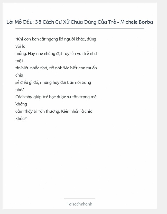 Trích đoạn 38 Cách Cư Xử Chưa Đúng Của Trẻ - Michele Borba