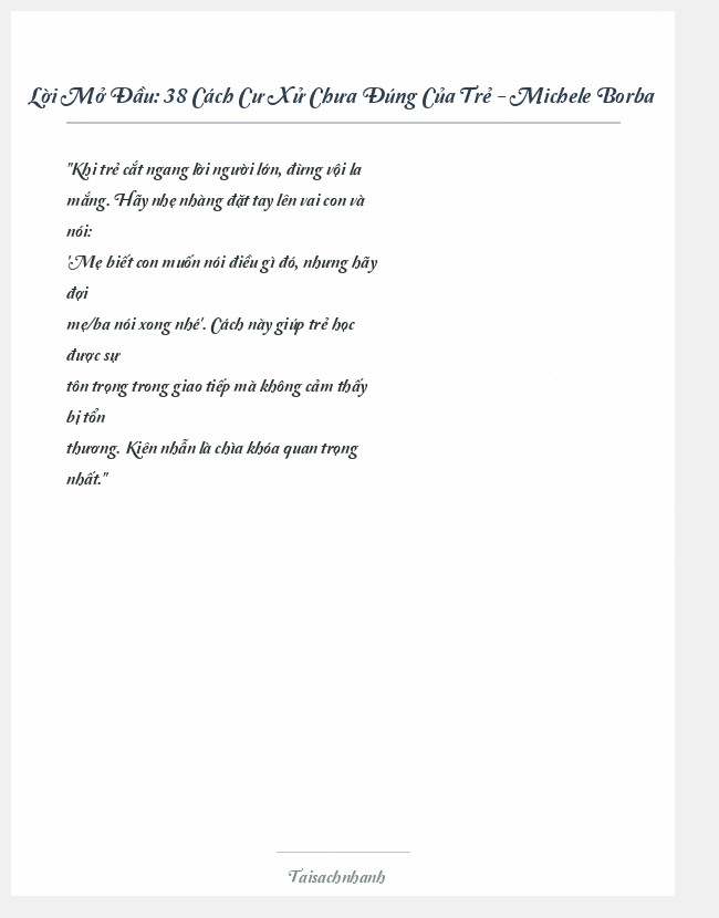 Trích đoạn 38 Cách Cư Xử Chưa Đúng Của Trẻ - Michele Borba