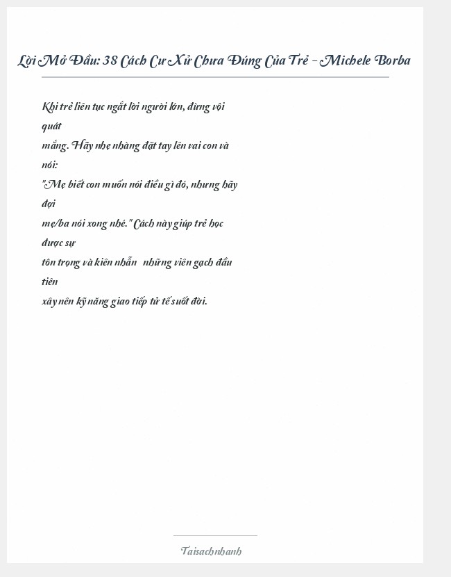 Trích đoạn 38 Cách Cư Xử Chưa Đúng Của Trẻ - Michele Borba