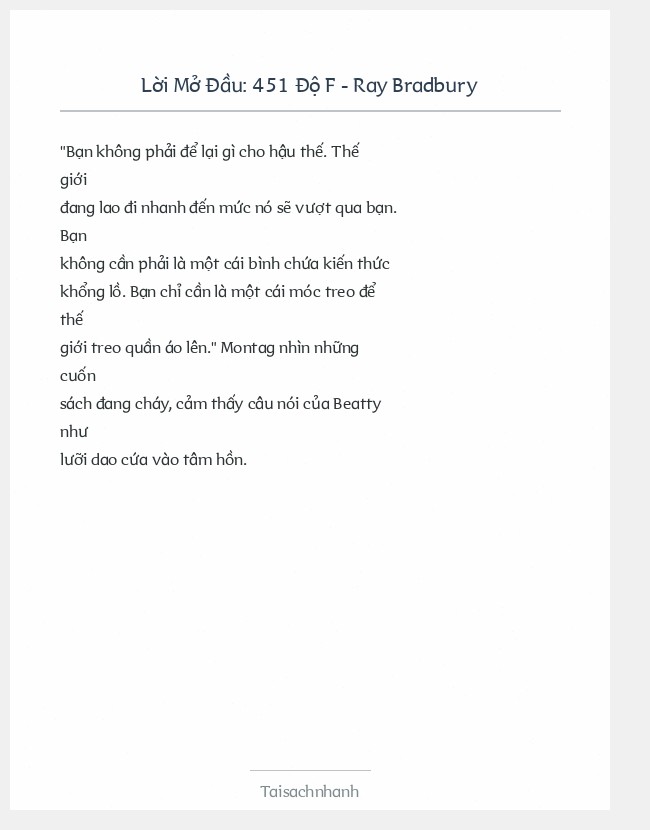 Trích đoạn 451 Độ F - Ray Bradbury