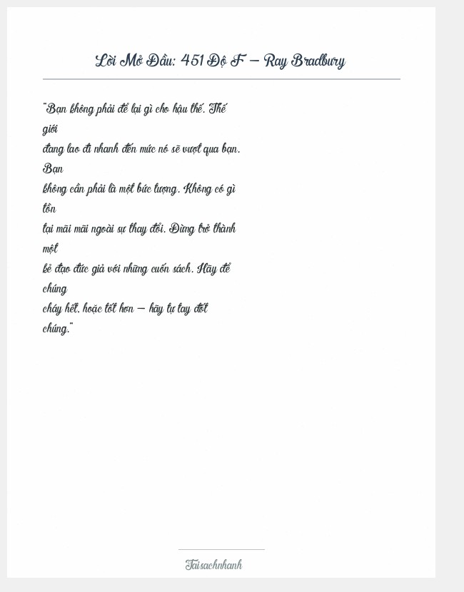Trích đoạn 451 Độ F - Ray Bradbury