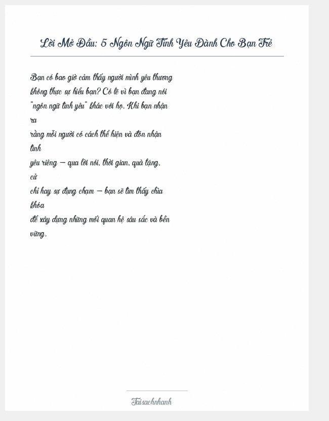 Trích đoạn 5 Ngôn Ngữ Tình Yêu Dành Cho Bạn Trẻ