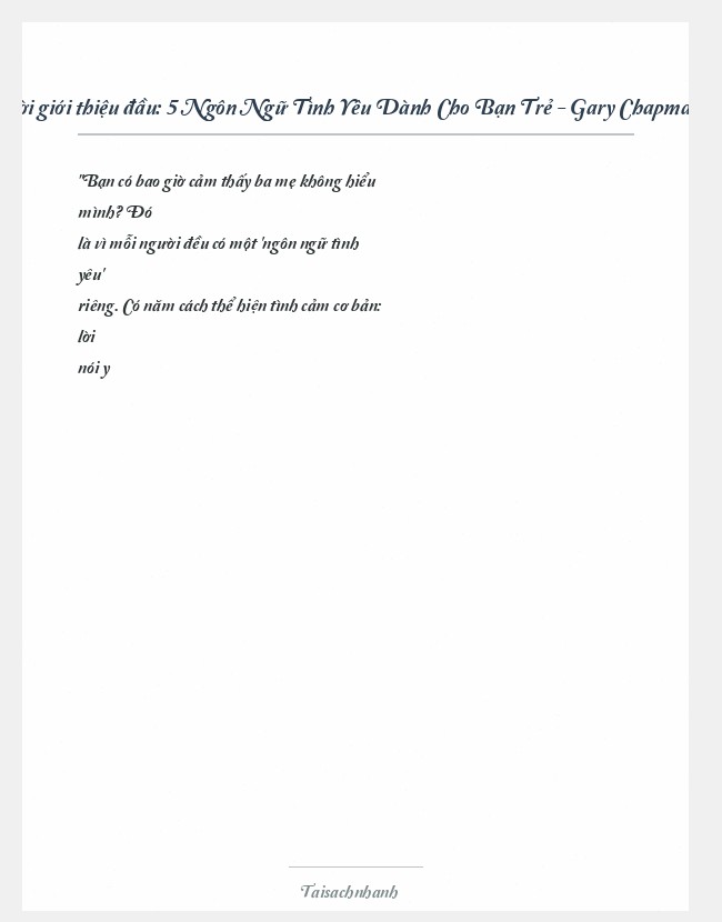 Trích đoạn 5 Ngôn Ngữ Tình Yêu Dành Cho Bạn Trẻ - Gary Chapman