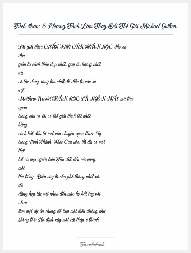Trích đoạn 5 Phương Trình Làm Thay Đổi Thế Giới Michael Guillen