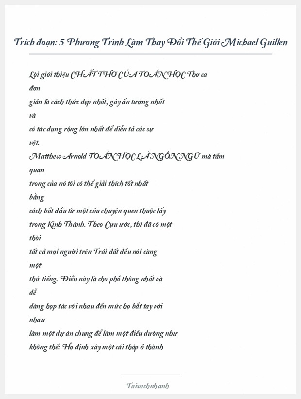 Trích đoạn 5 Phương Trình Làm Thay Đổi Thế Giới Michael Guillen