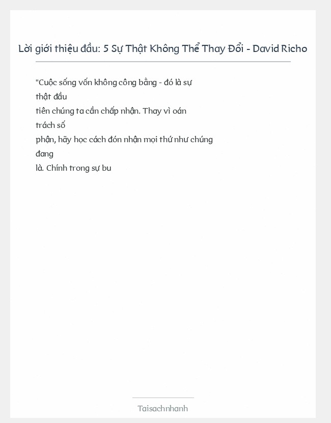 Trích đoạn 5 Sự Thật Không Thể Thay Đổi - David Richo