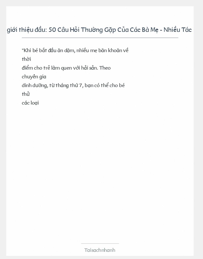 Trích đoạn 50 Câu Hỏi Thường Gặp Của Các Bà Mẹ - Nhiều Tác Giả