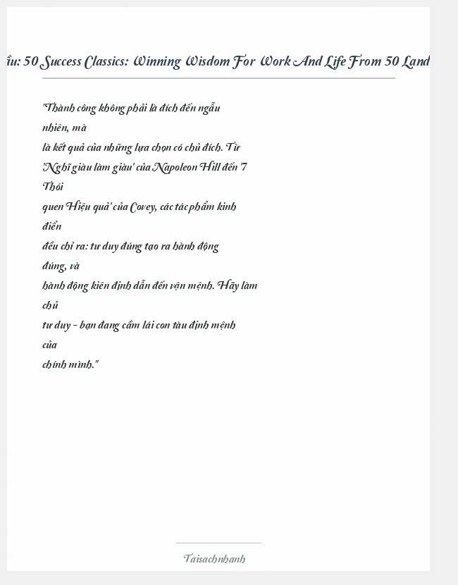 Trích đoạn 50 Success Classics: Winning Wisdom For Work And Life From 50 Landmark Books