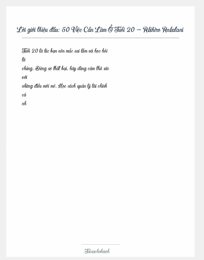 Trích đoạn 50 Việc Cần Làm Ở Tuổi 20 - Akihiro Ankatani