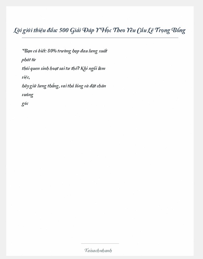 Trích đoạn 500 Giải Đáp Y Học Theo Yêu Cầu Lê Trọng Bổng