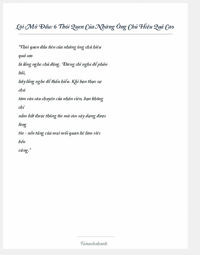 Trích đoạn 6 Thói Quen Của Những Ông Chủ Hiệu Quả Cao