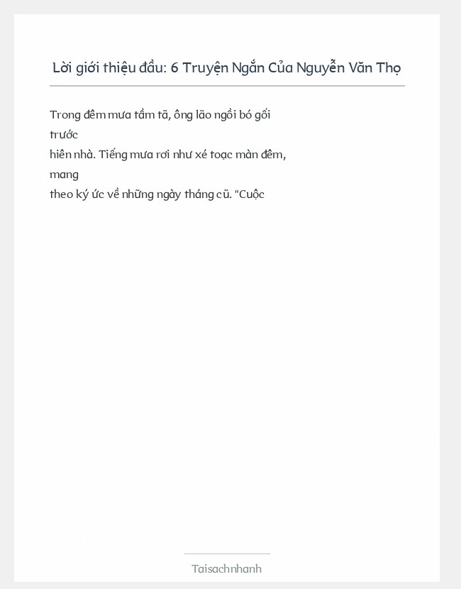 Trích đoạn 6 Truyện Ngắn Của Nguyễn Văn Thọ